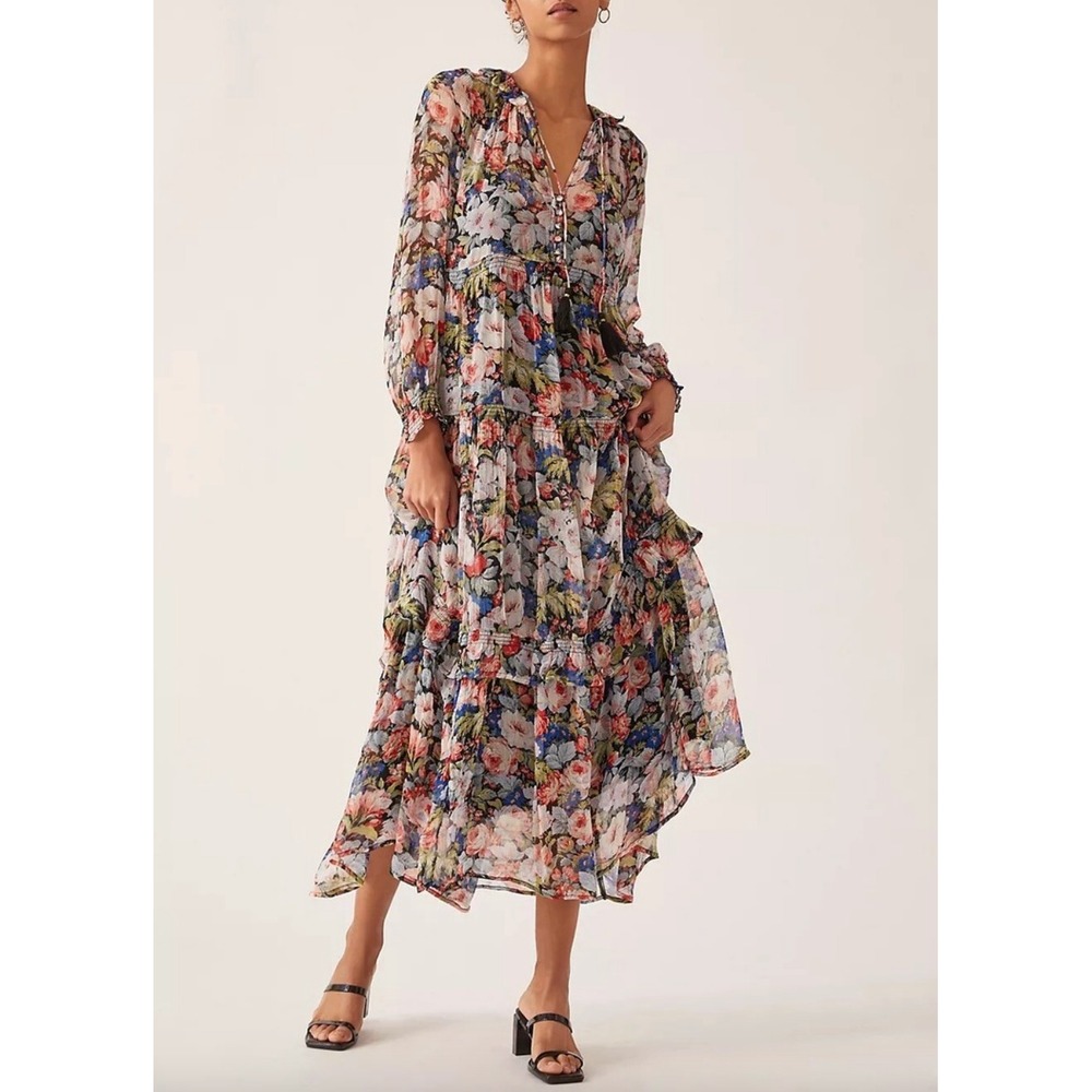 BY‎ ANTHROPOLOGIE Marais Floral Printed Chiffon Maxi Dress